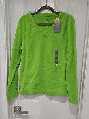 tek gear Women's Bright Lime Green V-Neck Pullover Sweatshirt